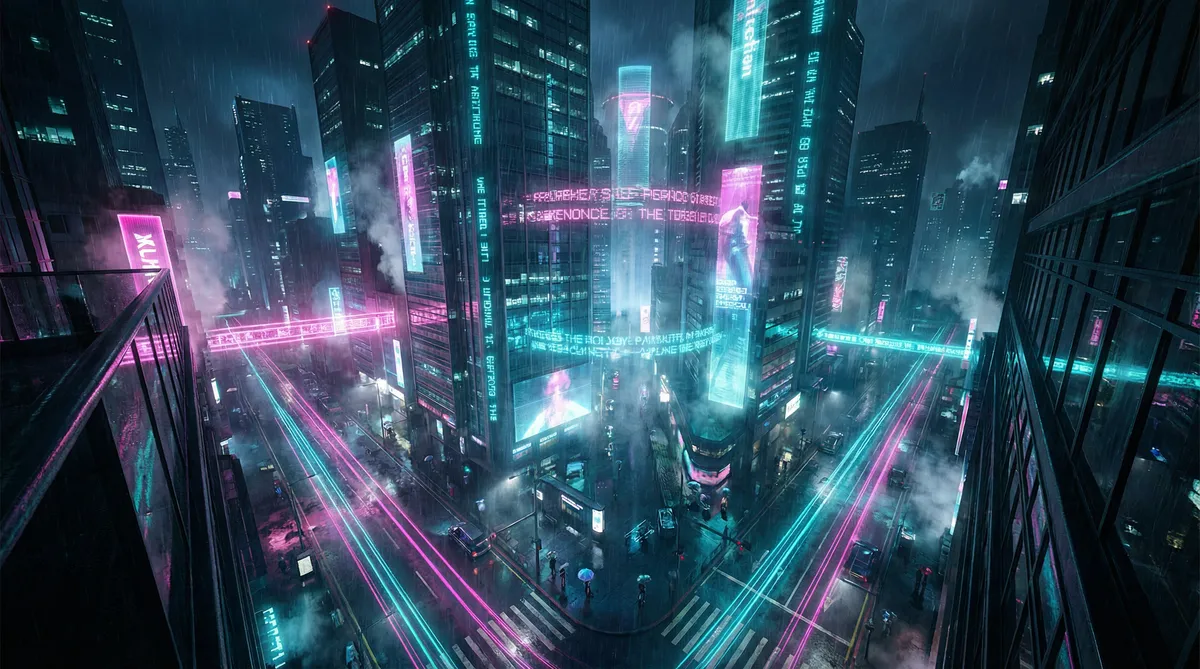 laowang vip 竖屏短剧平台首页背景 - 赛博朋克都市夜景